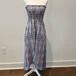 Willow & Root Multi Color Strapless Top Ruching Maxi Length Split Front XS